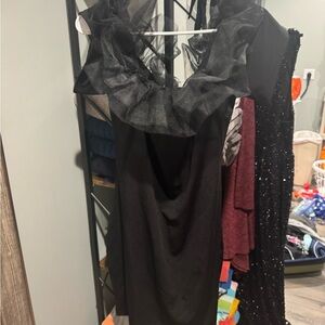 Elegant Black Dress with Sheer Ruffle Neckline